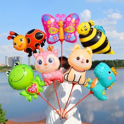 多款儿童可爱卡通铝膜气球充气玩具带杆手持棒商场店铺摆地摊礼品