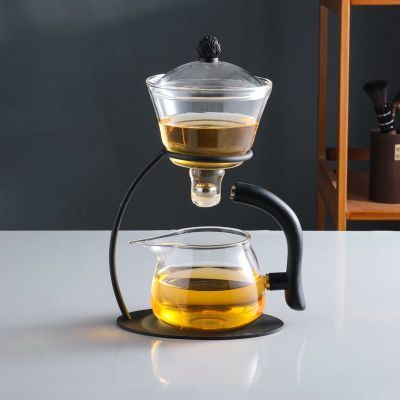 创意花瓣玻璃懒人全半自动茶具整套小套装简约家用办公带茶盘茶杯