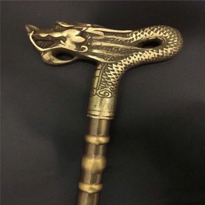 古玩铜器纯铜龙头拐杖实心铜拐杖拐棍手杖老人拐杖送老人收藏礼品