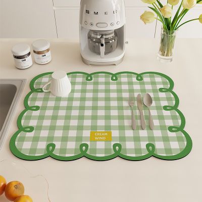 奶油风厨房沥水垫硅藻泥吸水厨房台面垫可擦免洗吧台碗筷咖啡机垫