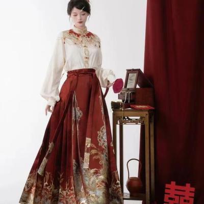 新中式女装小众新款订婚礼服红色马面裙敬酒服结婚服明制国风套装
