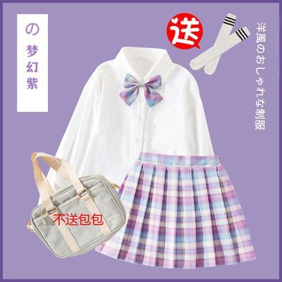 jk制服儿童女童套装新款儿童春天裙子洋气格子百褶裙半身裙短裙