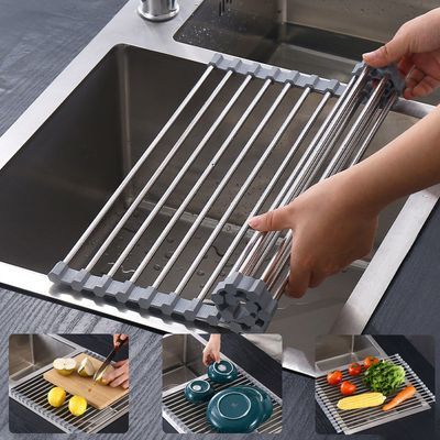 新款家用一体洗水池沥水卷帘不锈钢折叠式厨房洗碗池碗碟沥水架