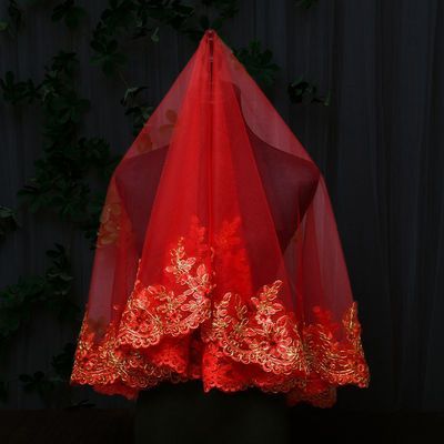 新娘半透明红色盖头出嫁头纱凤冠霞帔盖头中式秀禾服红盖头透明纱