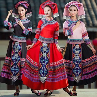 广西秋冬三月三成人女舞蹈演出服传统服饰套装歌圩节少数民族服装