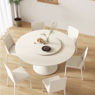 餐桌现代简约轻奢高端2023新款家用小户型饭桌圆形岩板餐桌椅
