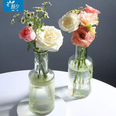 简约透明玻璃花瓶小口径大肚ins高颜值水养插花居家装饰客厅摆件