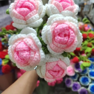 成品针织花束手工针织玫瑰创意编织玫瑰红色婚车布置花艺装饰婚庆
