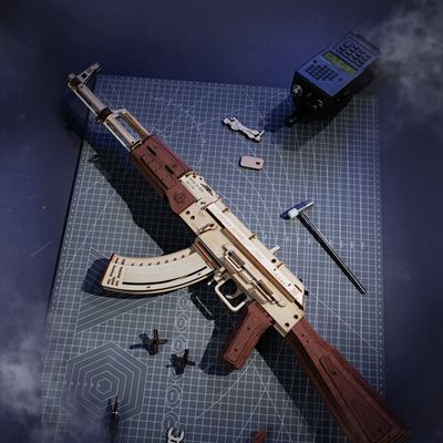 若客AK47皮筋枪玩具手工木质3d立体拼图木枪纯手工拼装
