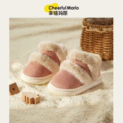 幸福玛丽儿童冬雪地靴男女童纯色加绒加厚保暖棉靴宝宝软底防滑靴
