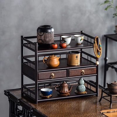 茶桌茶台茶杯架楠竹置物架茶具收纳架桌面博古架紫砂壶展示架微瑕