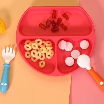 正品美国bumkins宝宝餐盘儿童吃饭吸盘式食品级硅胶盘送俩歪把勺