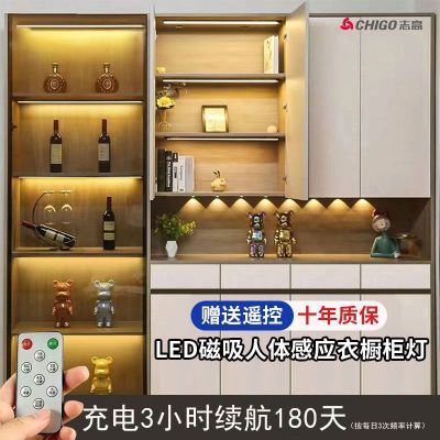 志高新品磁吸人体感应灯全自动充电式酒柜橱柜灯猫眼磁吸柜长条灯