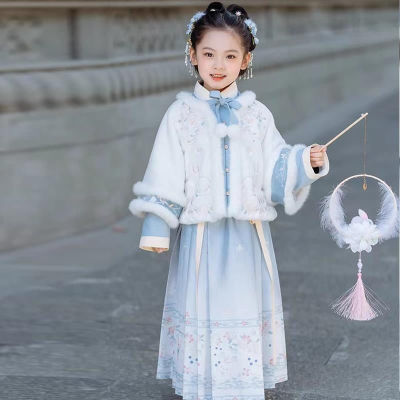汉服女童冬季2023儿童马面裙套装新款古风古装中国风唐装拜年服