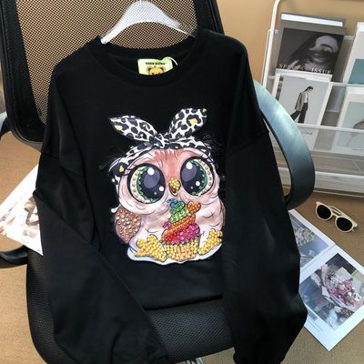 Cute owl sweater 2023秋冬超火卡通猫头鹰卫衣圆领宽松外套上衣