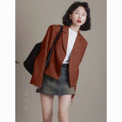 新款法式棕色高级感西装女秋季气质修身短款外套复古港风长袖上衣