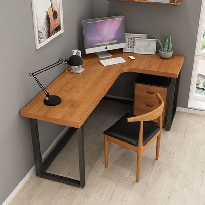实木L型书桌转角电脑台式桌拐角桌子靠墙角卧室工作台家用办公桌