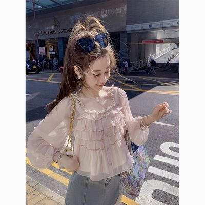 方领雪纺衫女盐系超仙气质荷叶边2023新款夏季防晒衣