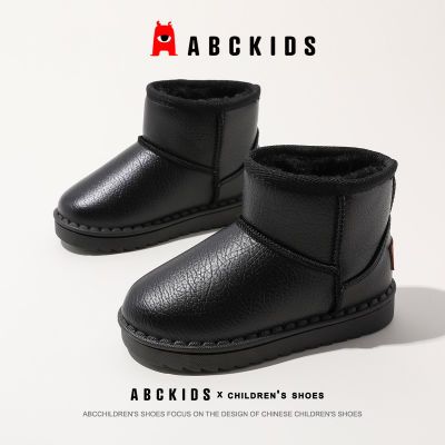 Abckids大棉鞋雪地靴保暖加厚冬季防水爆款皮面靴子儿童加绒鞋棉