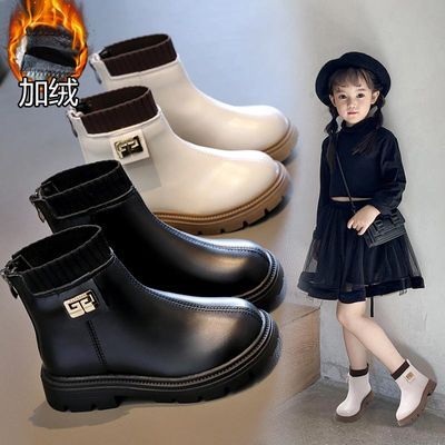 女童靴子2023秋冬新款中大童单靴儿童短靴软底加绒马丁靴洋气