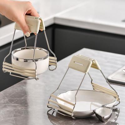 新款家用蒸菜夹子端碗神器厨房防烫夹取碗夹不锈钢防滑硅胶提盘器【8天内发货】