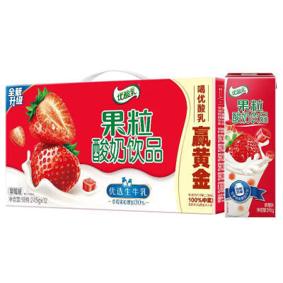 伊利果粒优酸乳草莓味黄桃味芒果味245g*12盒整箱特价批发包邮