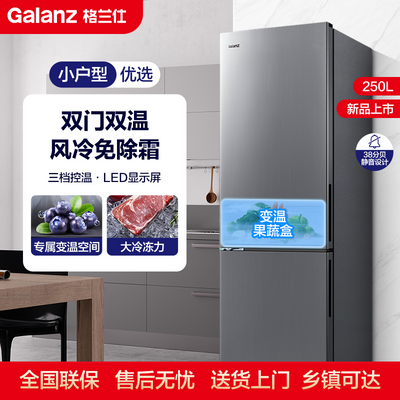 格兰仕250升双门电冰箱风冷无霜租房家用节能省电保鲜冷藏冷冻箱
