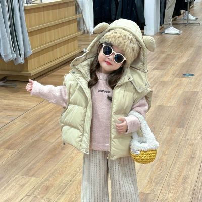 儿童马甲2023冬季新品韩版童装可爱熊耳朵带帽羽绒棉背心宝宝坎肩