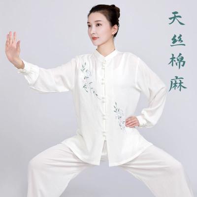 小和山太极服女新款洋气夏季棉麻亚麻太极拳练功服女服装春秋套装