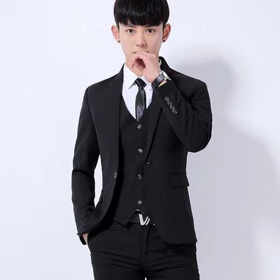 西装外套男休闲西装套装男三件套痞帅春秋季高级感韩版修身男套装