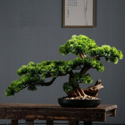 仿真迎客松植物盆景办公室摆件造景客厅玄关装饰品仿真树室内景观