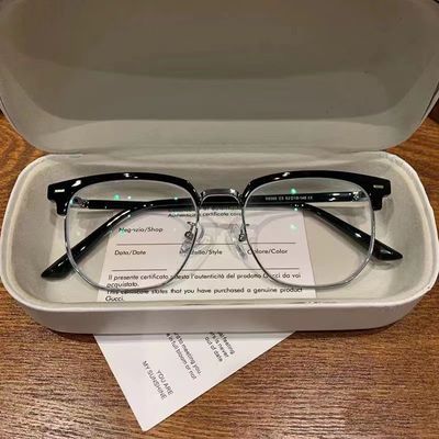 防蓝光半框眼镜女斯文复古理工男眼镜平光镜可配有度数近视眼镜框