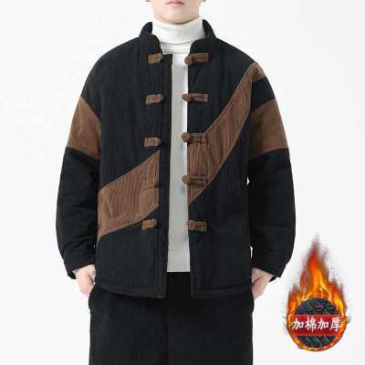 中国风冬季棉衣外套加厚保暖宽松大码棉服新中式灯芯绒拼接棉袄男