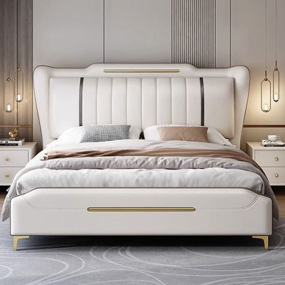 意式轻奢皮床双人床1.8米现代简约1.5米婚床主卧大床皮艺床