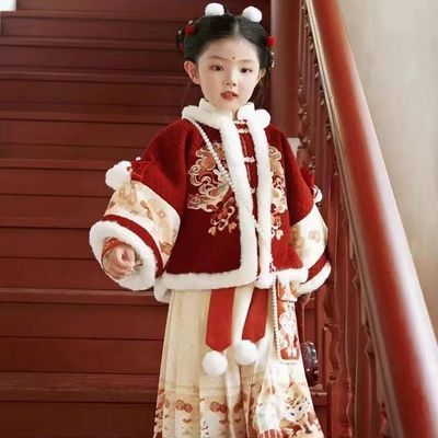 新款汉服女童冬款儿童加厚款拜年服超仙古风古装小女孩中国风唐装