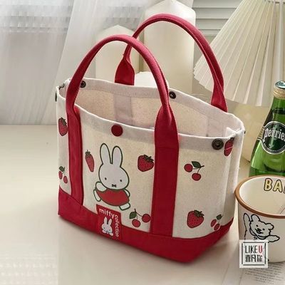新款兔年帆布包夏日草莓印花手提包可爱小包便当日常百搭通勤包包