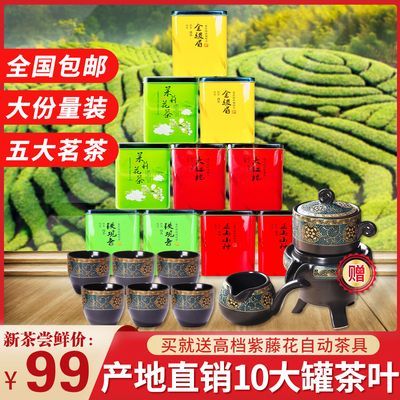 【送高档茶具】10罐茶小种+大红袍+金骏眉+铁观音+花茶组合罐装