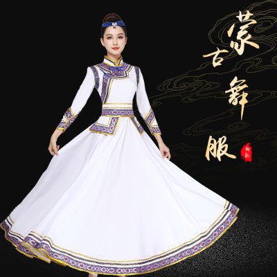 蒙古新款舞蹈练习裙女艺考民族表演服草原蒙古袍舞台演出连衣裙