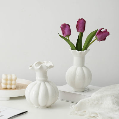 欧式鲜花水培白色花瓶简约摆件客厅餐桌插花干花郁金香装饰品小众