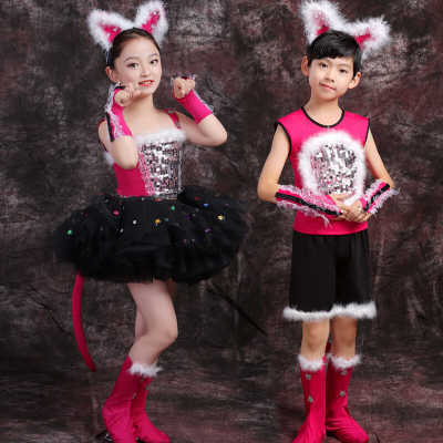 幼儿园动物表演服三只猫波斯猫学猫叫男女童纱裙动物小猫咪演出服