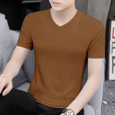 【清仓处理】短袖T恤男士2023夏季纯色V领潮流弹力打底体恤衣服