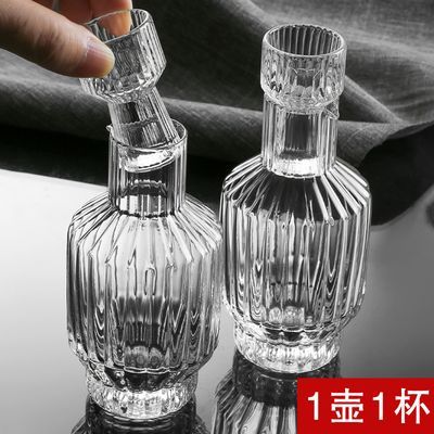 日式白酒杯套装创意条纹玻璃一口杯小酒杯分酒壶家用一杯一壶酒具