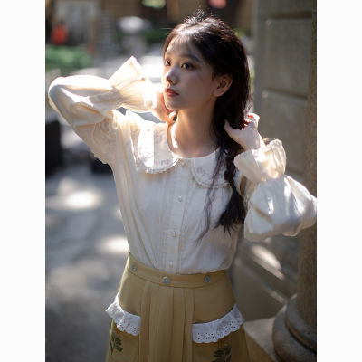 2023新款韩版衬衣宽松日系设计花边学生娃娃衬衫上衣长袖打底衬衫