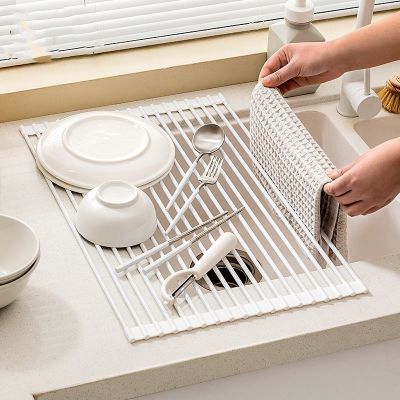 硅胶水槽沥水架可折叠碗碟收纳碗盘沥水篮厨房水池硅胶伸缩置物架