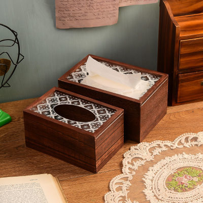 复古纸巾盒创意简约客厅家用餐桌餐厅实木抽纸盒茶几收纳餐巾纸盒