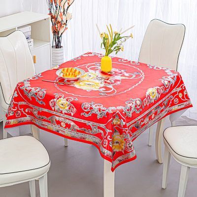 红色桌布正方形PVC塑料防水防烫八仙桌隔热垫四方桌免洗防油台布