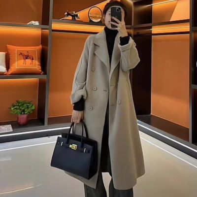 【2025新款】高端秋冬款时尚百搭气质赫本风双排扣毛呢双面绒大衣