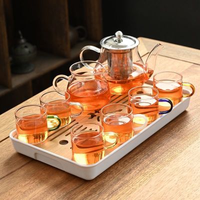 玻璃耐热茶具套装功夫家用透明简约泡茶茶杯茶壶茶盘茶花客厅办公