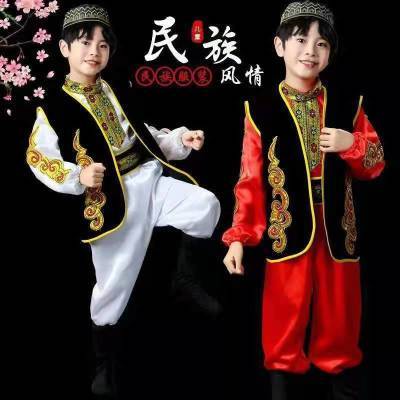 舞蹈演出服男童少数民族表演服装维吾尔族回族民族服装男童