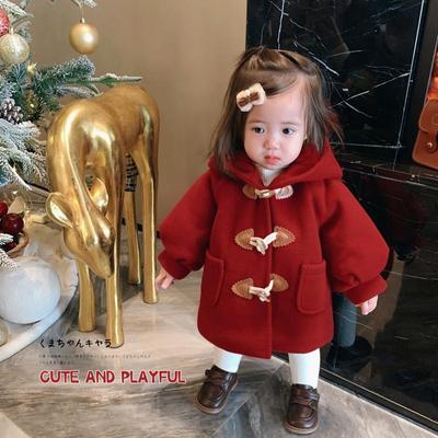 女宝宝外套毛呢新年拜年大衣婴幼儿女童圣诞宝宝红色新年战袍呢